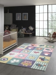Preview: Kinderteppich Karo Design Pastell Bunt