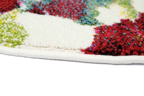 Preview: Designerteppich Rund Blumenmotiv Creme & Bunt