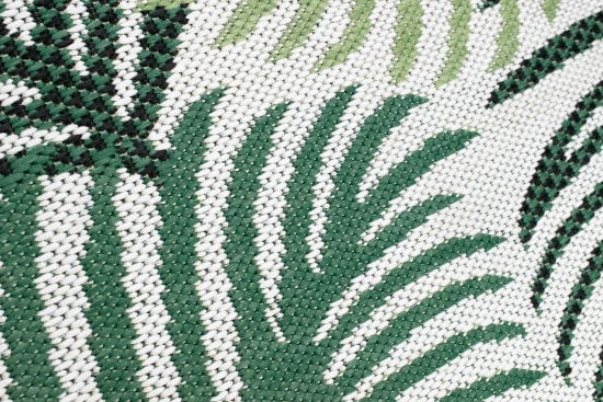Preview: In- & Outdoor Teppich Sisal Optik Palmenzweige in grün auf sandfarbe
