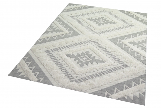 Preview: In- & Outdoor Teppich Sisal Optik Rautenmuster mit flauschigem Hoch Tief Effekt in grau