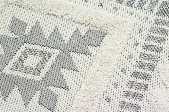 Preview: In- & Outdoor Teppich Sisal Optik Rautenmuster mit flauschigem Hoch Tief Effekt in grau