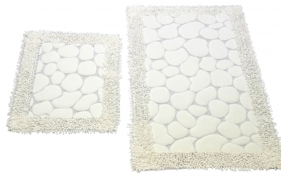 Preview: Badematten Set Steinoptik 2 Teilig Rutschfest & Waschbar Creme