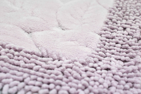 Preview: Badematten Set 2 Teilig Blätter Design Lila Rutschfest & Waschbar