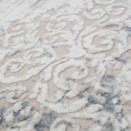 Preview: Teppich mit Verzierungen & Fransen blau