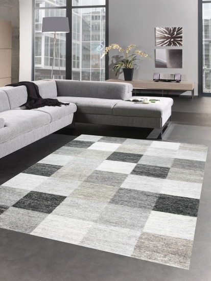 Teppich Karo Kurzflor in Grau