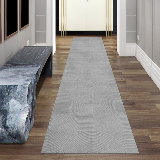 Preview: Schöner weicher Teppich mit Linienmuster in grau