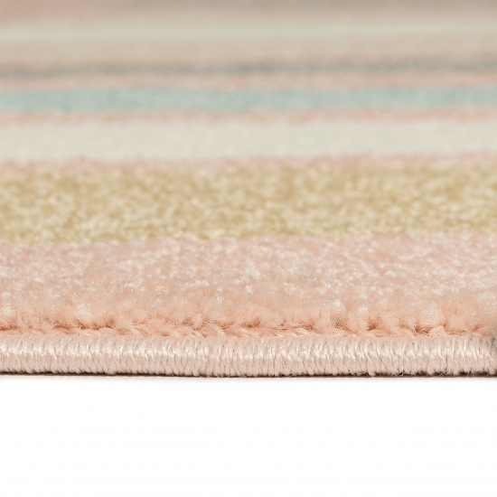 Preview: Kinderzimmerteppich Regenbogenmuster mit Sternen in Rosa