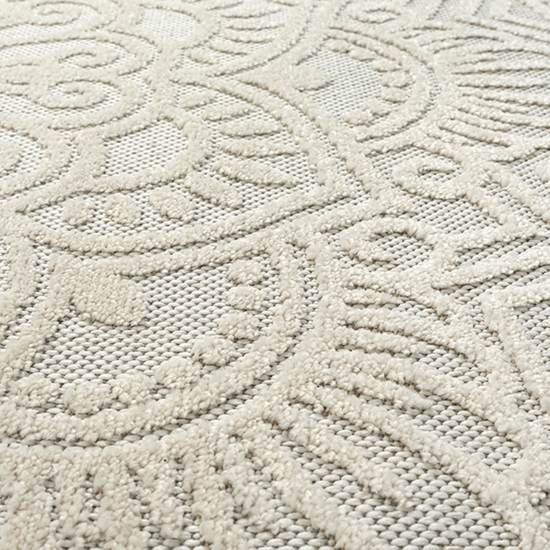 Preview: In- und Outdoor Teppich mit Blumen Muster in creme