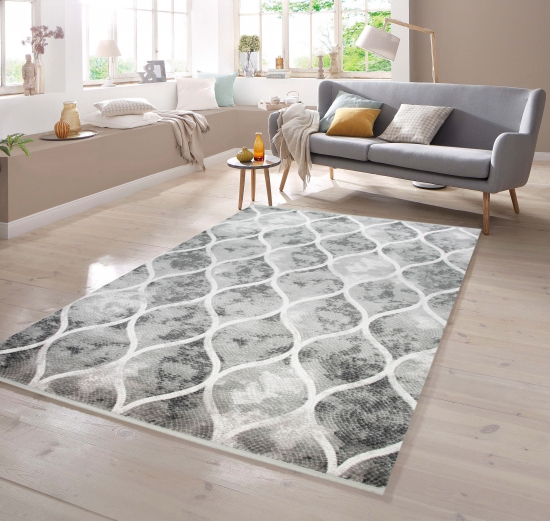 Designer Teppich Marokkanischer Stil in Grau Creme