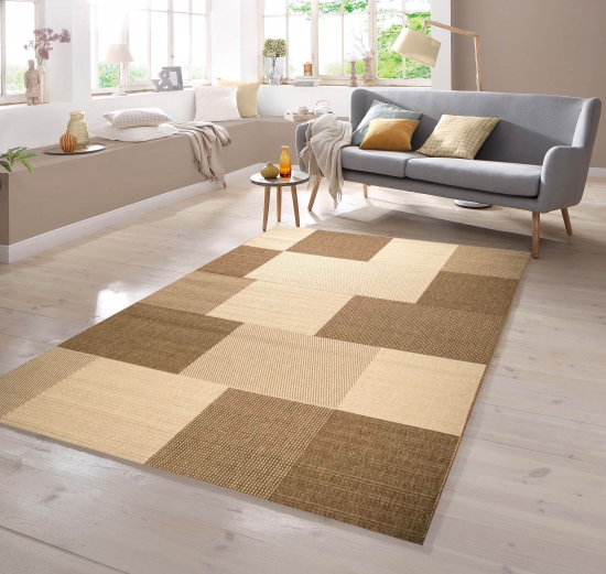 Teppich Sisal Optik Karo Design Braun Beige