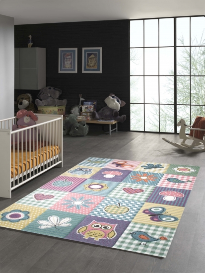 Kinderteppich Karo Design Pastell Bunt