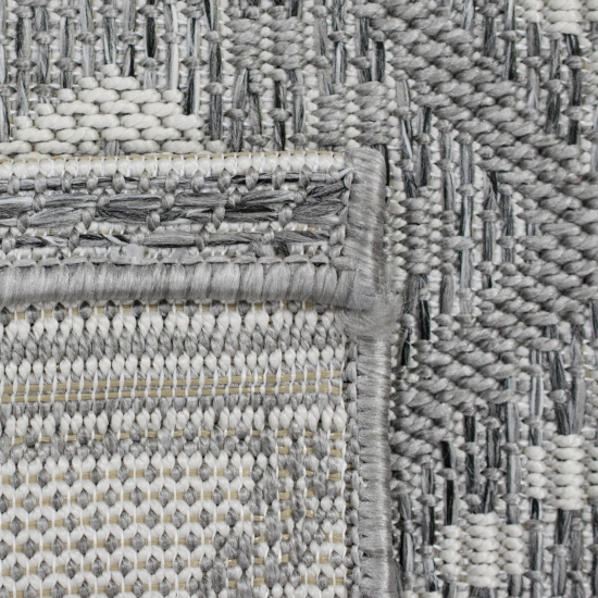 Preview: In- & Outdoor Teppich Sisal Optik Rauten Muster graufarben
