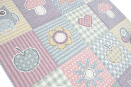 Preview: Kinderteppich Karo Design Pastell Bunt