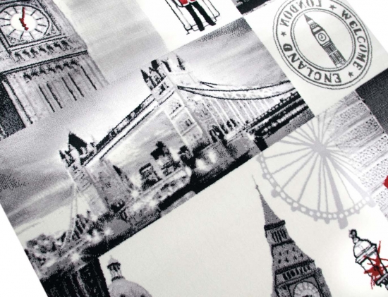 Preview: Designer Teppich London Motiv Creme Grau Rot Schwarz