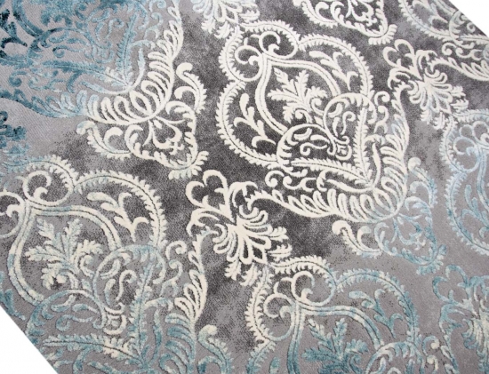 Preview: Designer Teppich Ornament Türkis Grau Cream