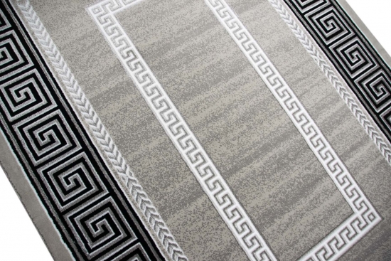 Preview: Designer Teppich mit Ornament Bordüre   Grau Cream Schwarz