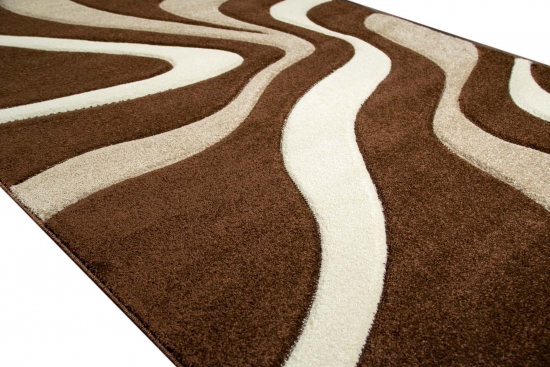 Preview: Designer Teppich mit Konturenschnitt Wellenmuster Braun Weiss