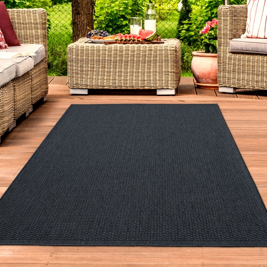 Stabiler In- und Outdoor-Teppich mit 3d-Effekt und schlichtem Muster | anthrazit blau
