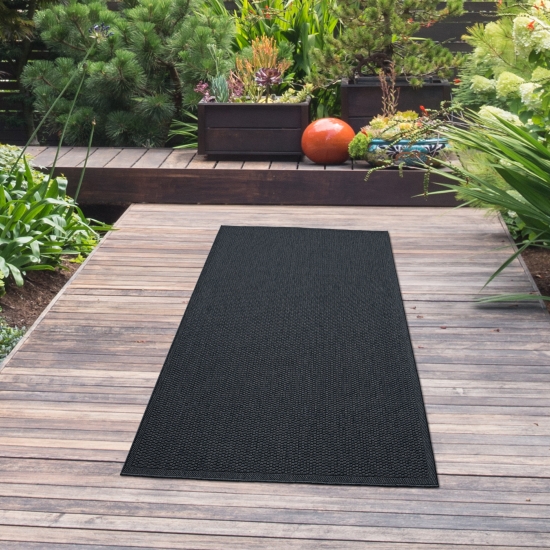 Preview: Stabiler In- und Outdoor-Teppich mit 3d-Effekt und schlichtem Muster | anthrazit blau