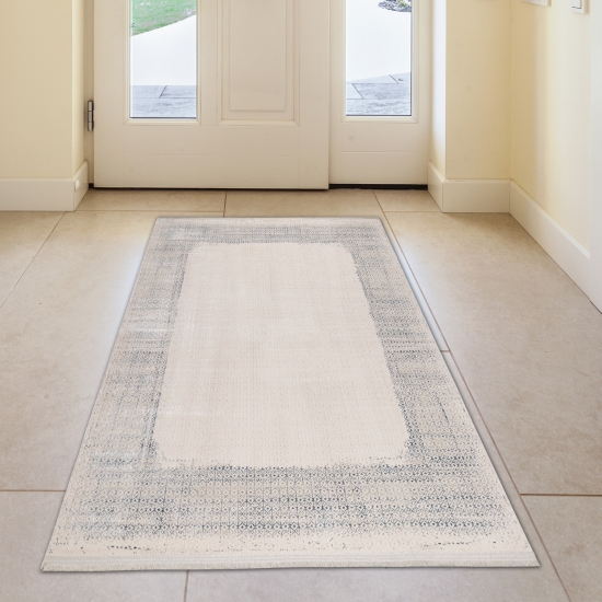 Preview: Eleganter glänzender Teppich in blau-weiß