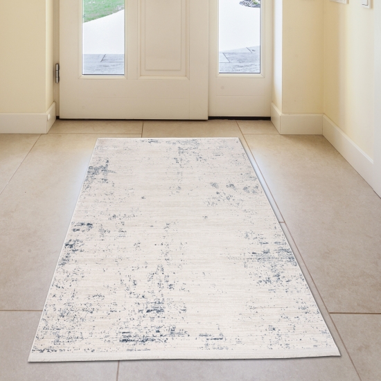 Preview: Glänzender Wohnzimmer Teppich in blau-weiß