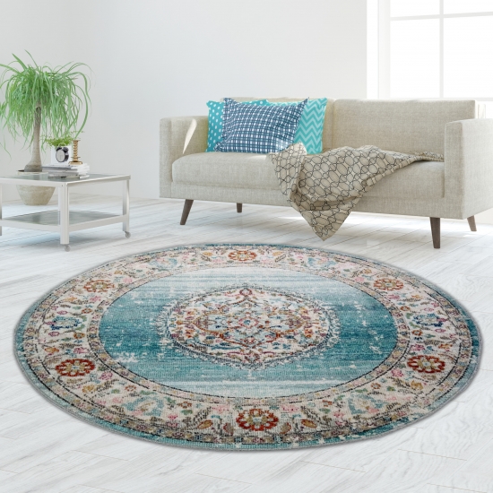 Preview: Teppich Orient Outdoor Vintage in blau creme