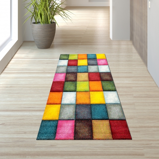 Preview: Teppich Karo Design Multifarben