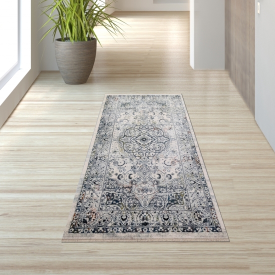 Preview: Wohnzimmerteppich Vintage im Orient muster in grau beige