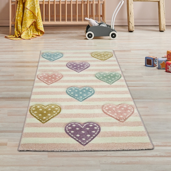 Preview: Kinderteppich Sterne Kinderzimmerteppich Mädchen in rosa creme grau