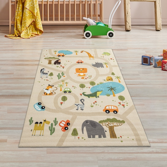 Preview: Rutschfester Kinder-Spielteppich in beige