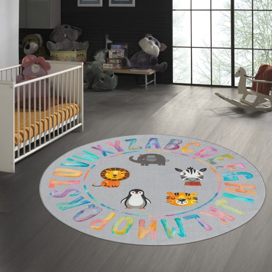 Preview: Kinderteppich mit Buchstaben Alphabet in grau