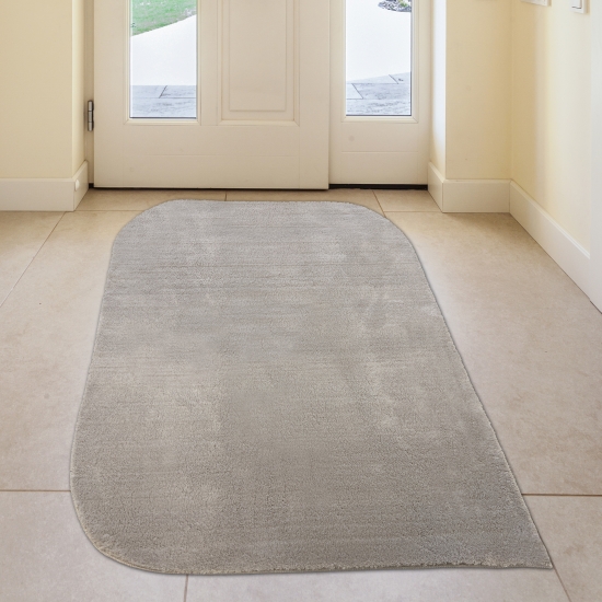 Preview: Designer Teppich mit abgerundeten Ecken – Waschbar – sandfarben