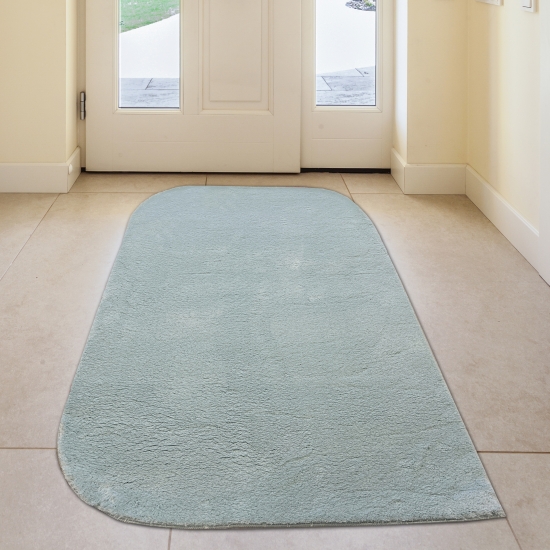 Preview: Designer Teppich Rutschfest mit runden Ecken in blau
