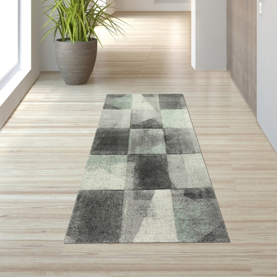 Preview: Teppich Karomuster in grau grün anthrazit