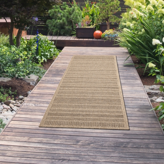 Preview: Outdoorteppich in Sisal-Optik mit gestreiftem Muster beige/braun
