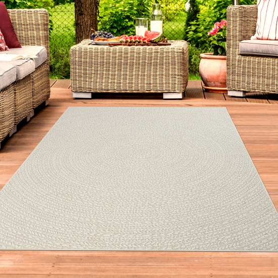 Robuster Outdoor-Teppich mit Rundem Linienmuster in Creme