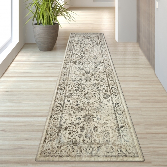 Preview: Orientteppich mit pflanzlichen Verzierungen & Ornamenten in creme