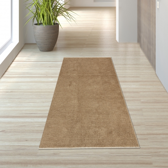 Preview: Moderner Kurzflorteppich Uni Design einfarbig gold