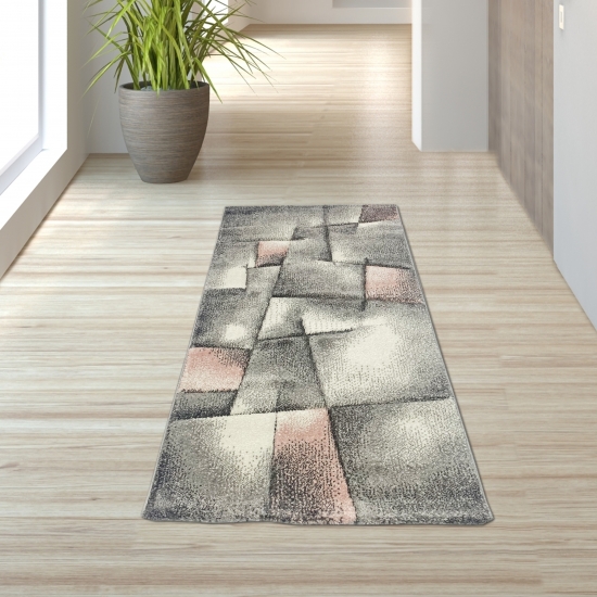 Preview: Teppich Kurzflor in pastell rosa grau