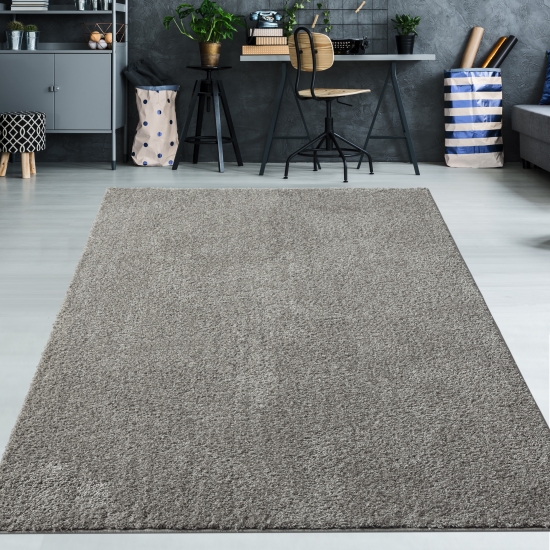 Klassischer Flauschteppich | warm & kuschelig | einfarbig in grau