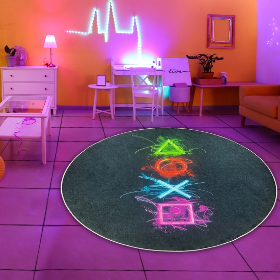 Preview: Gaming Teppich mit neonfarbigen Symbolen