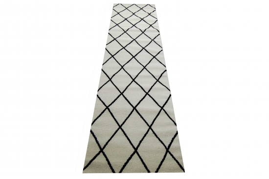 Preview: Skandinavischer Teppich Rautenmuster creme schwarz