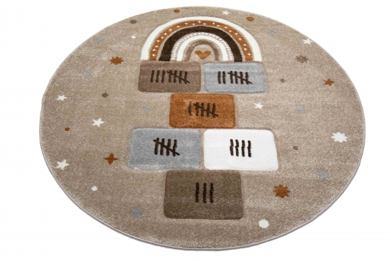Preview: Kinderteppich Sternen Hüpfspiel beige braun grau