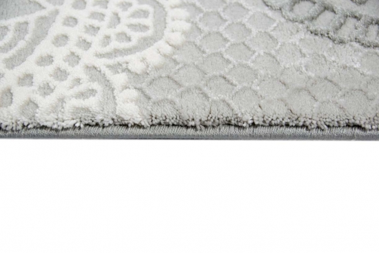 Preview: Designer Teppich mit Fransen Wohnzimmer Teppich Grau Creme