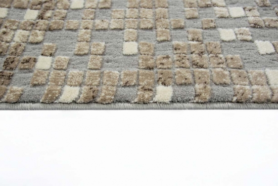 Preview: Designer Teppich mit Konturenschnitt mit Muster in Grau Braun Beige Creme