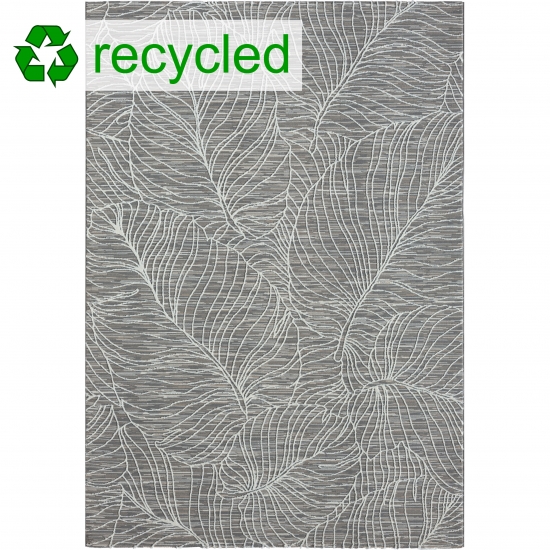 Preview: Recycle Teppich angenehm weich Blätterdesign in creme grau