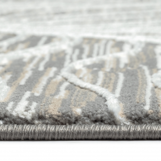 Recycle Teppich angenehm weich Blätterdesign in creme grau