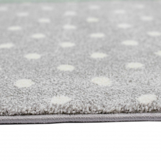 Kinderteppich Herz Stern Punkte Design grün grau creme