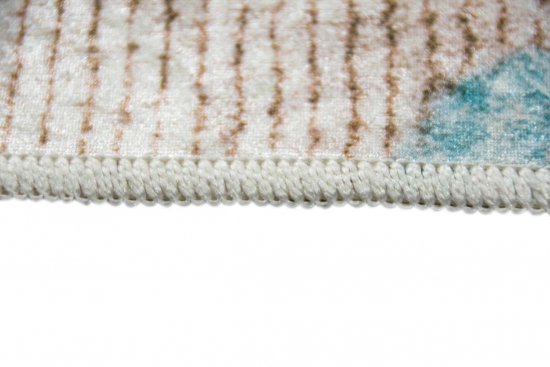 Preview: Print Teppich waschbar in Beige Türkis Creme