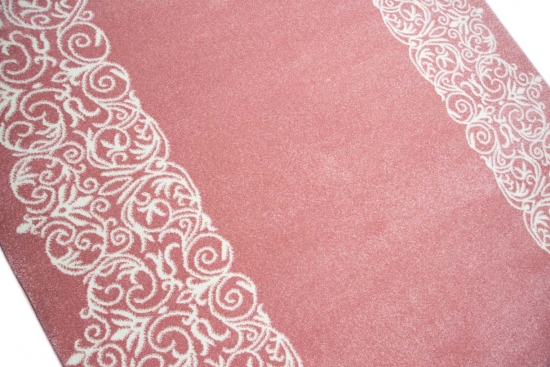 Preview: Designer Teppich mit Bordüre Pastellfarben Rosa Creme